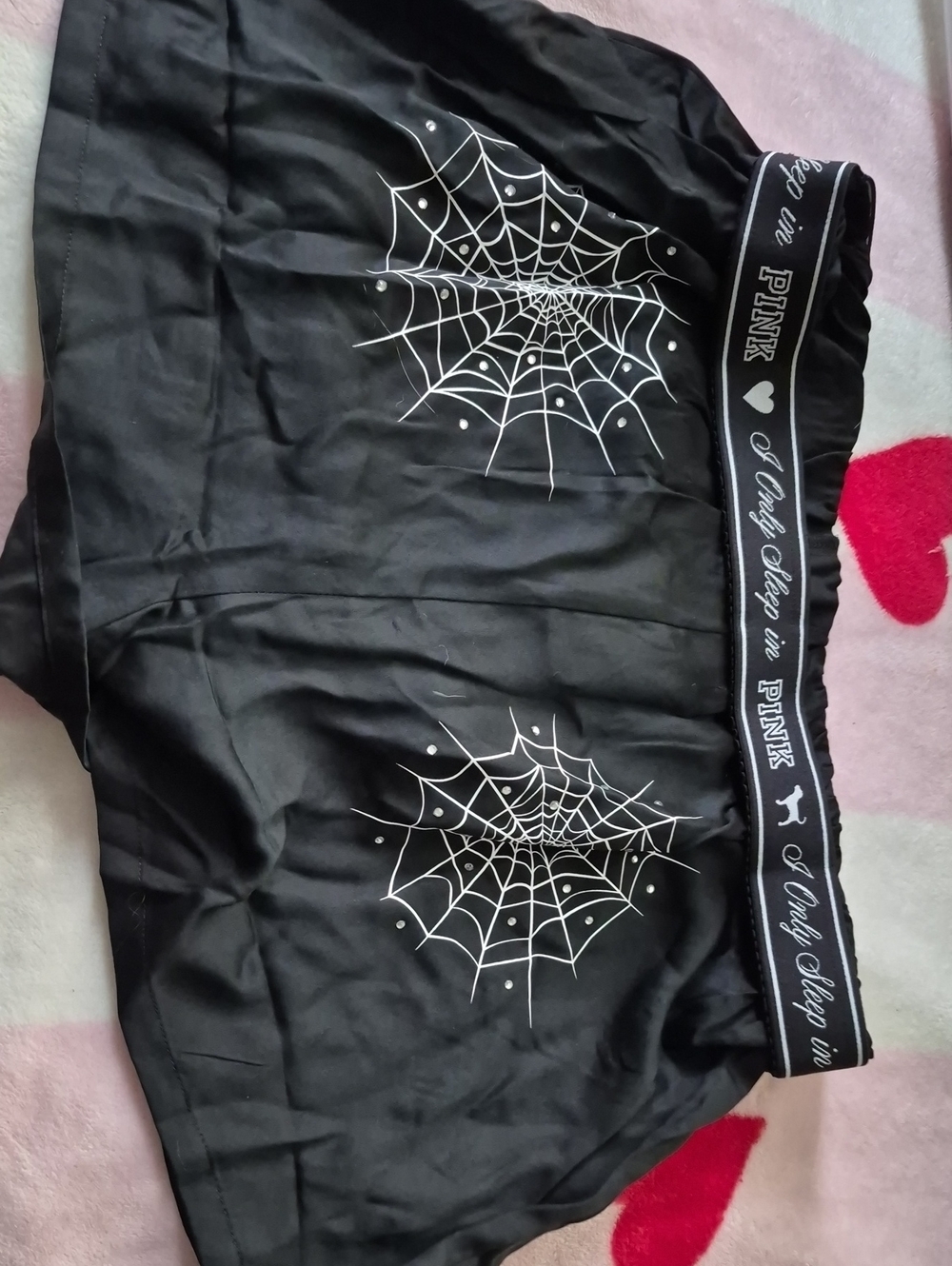 PINK Victoria's Secret Black Shorts with White Spiderweb Print